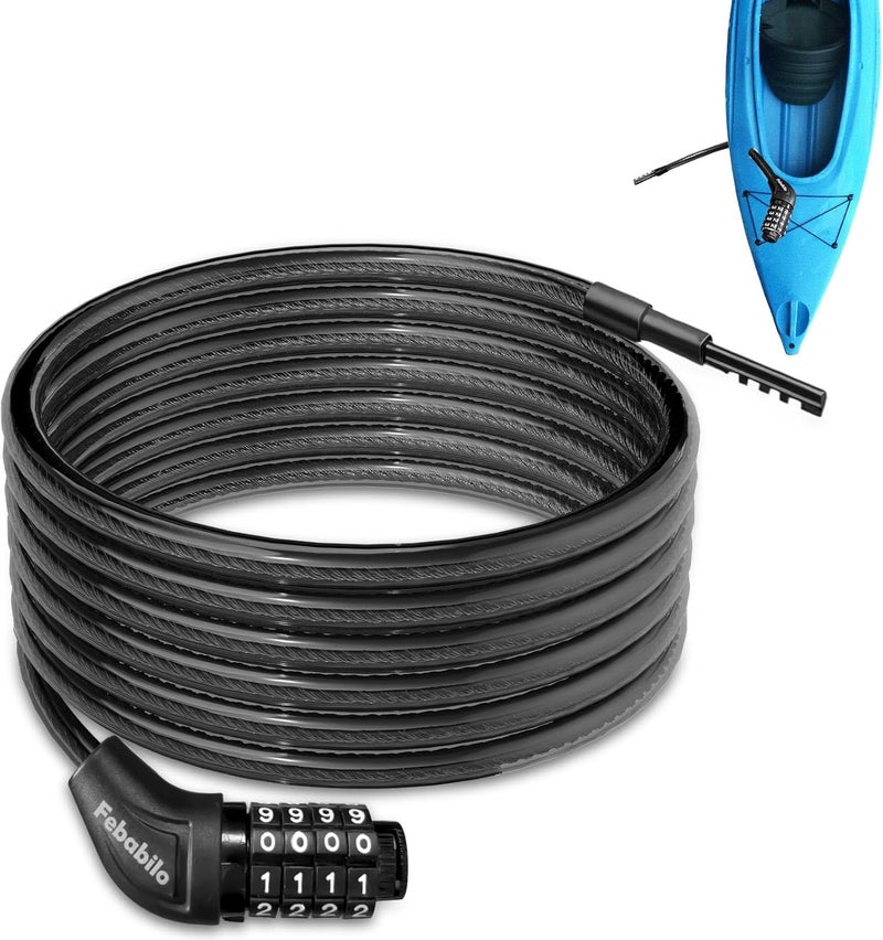 Febabilo Long Cable Lock, Extra Long Straight Bike Lock (5ft to 25ft) with Resettable Combination, Kayak Locks, Unique Thin end Cable Locks Suitable Kayak, Scooter, Paddle Boards, Canoe, Jet Ski - Image 1